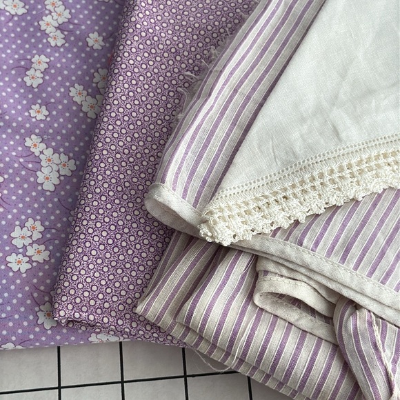 Other - Lavender Vintage Fabric & Textile Bundle – Floral Calico, Antique Skirt Remnant,